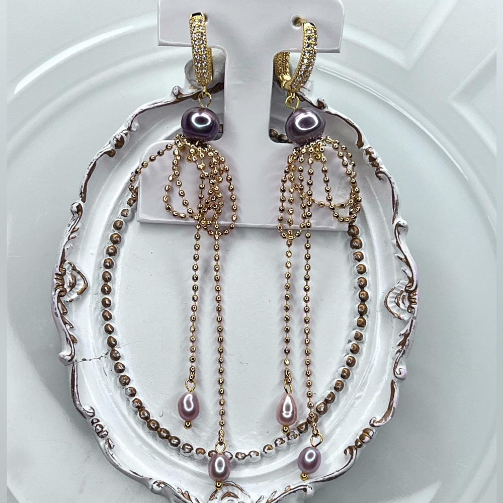 Handmade Freshwater Blueberry 🫐 Pearl Hoops Gold Plated Earrings S925 SS Posts